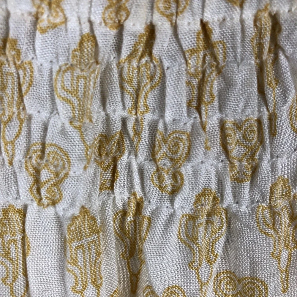 Anthropologie Raga Shirt Womens X Small Yellow Geo Cropped Fringe Bohemian‎ Boho